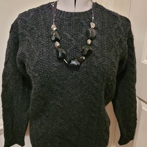 Vintage J Crew 100% Wool Cable Knit Dark Grey Women's Sweater